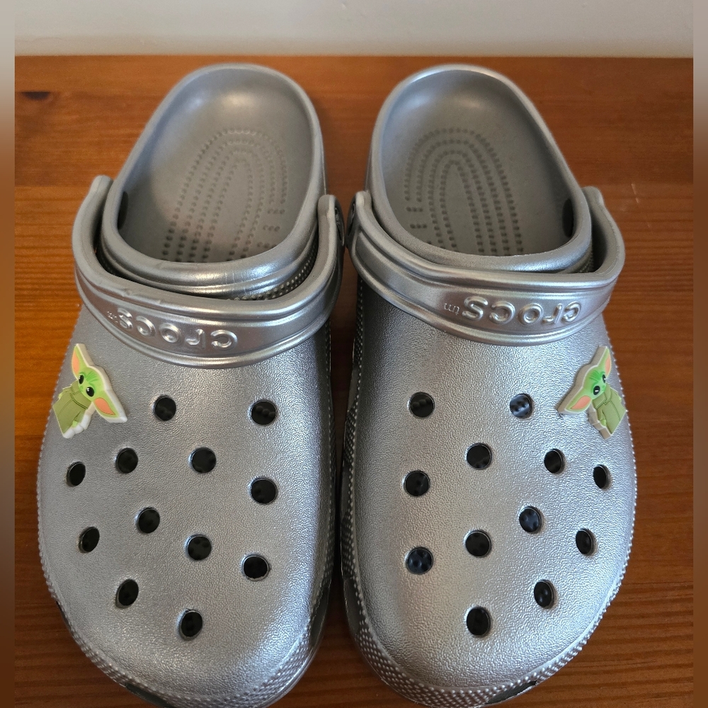 Grogu silver Crocs m9w11